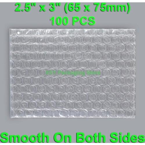 100 PCS 2.5" x 3" (65 x 75mm) Bubble Bags Smooth On Both Sides Plastic Packing Envelopes Poly Packaging Pouches Small Size Clear