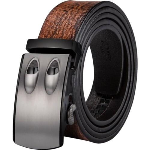 Genuine Leather Belt Alloy Automatic Buckle Luxury Belt Barry.Wang Fashion High Quality Brown And Blue Waist Belt For Men G-0086