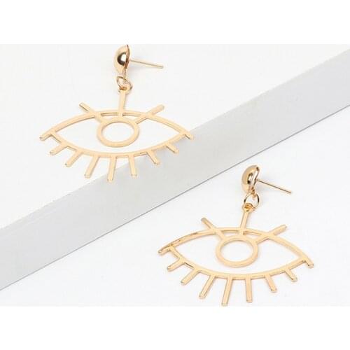 SRCOI Fashion Hollowed Metal Eye Earrings Lucky Turkish Unique Alloy Geometric Evil Eye Drop Earring Gold Silver Color Jewelry