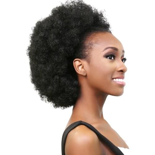 Hairpiece Hair Afro Puff Synthetic Curly Chignon Bun Fake Drawstring Hair Extension Piece with Clips in Large Size