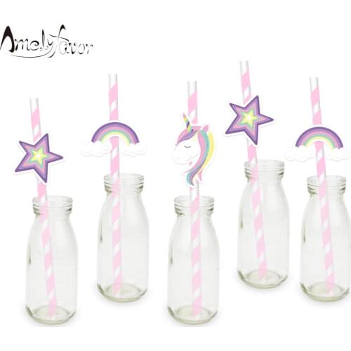 Rainbow Unicorn Straw 25PCS Paper Straws Birthday Party Festive Supplies Decoration Paper Drinking Straws