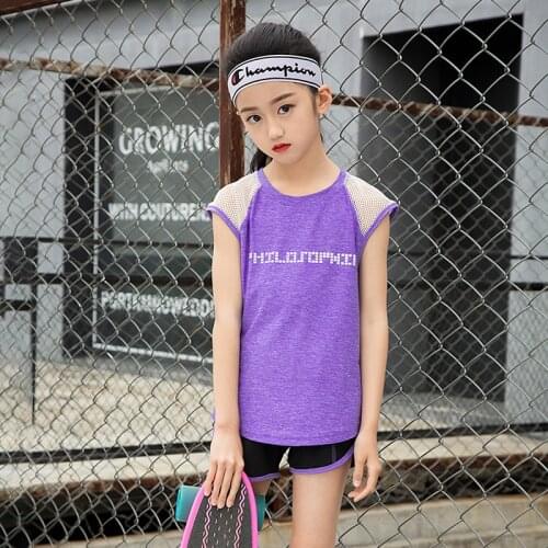Sportswear children 2 pieces sport set for girls running T shirt summer girl sport shorts kids yoga set fitness tops gym set