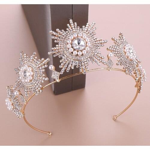 Trendy White Pearl Crystal Bride Hair Accessories Wedding Crown Headband Hair Band Bride Wedding Headdress Accessories Handmade