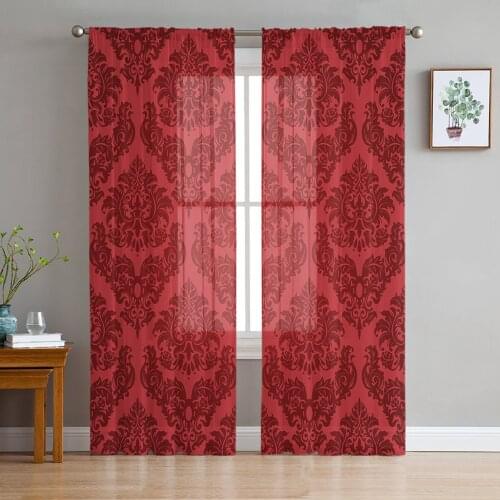 Red Texture Window Treatment Tulle Modern Sheer Curtains for Kitchen Living Room the Bedroom Curtains Decoration