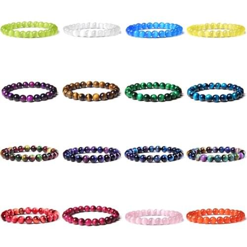 Vintage Tiger Eye Stone Bracelets Men Handmade Stretch Jewelry Polished 8 mm Blue Cat Eye Beads Bangle Women Chakra Mala Pulsera