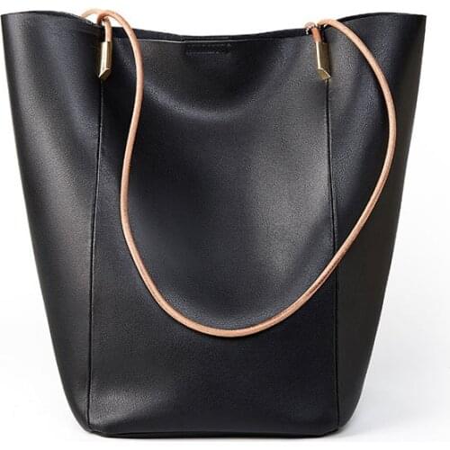 Vintage Simple Women Leather Handbags Female Composite Bags Fashion Large Capacity Shoulder Bags Luxury Cowhide Bucket Totes