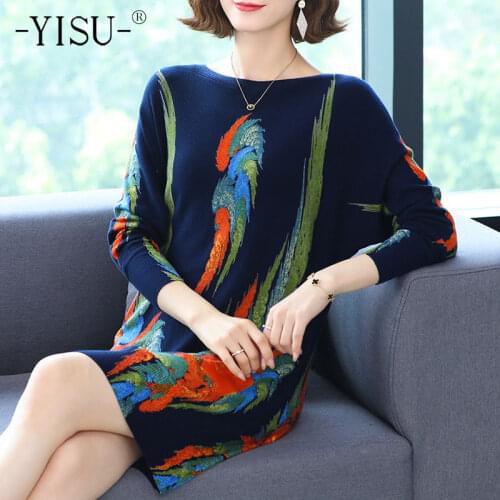 YISU Womens clothing Spring Women Soft Sweater O-Neck 2021 New Printing Tops Female Jumper Loose Casual Long Knitted pullove