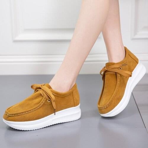 Women Sneakers Platform Shoe Solid Suede Lace-up Women Shoes Casual 2021 New Fashion Plus Size Thick Bottom Ladies Flat Sneakers