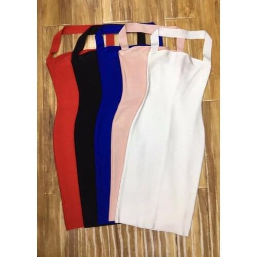 New Dress Halter Spaghetti Strap Bandage Stretch Tight Fashion Woman Wholesale Party Bandage Dress Pink Black Blue Red White