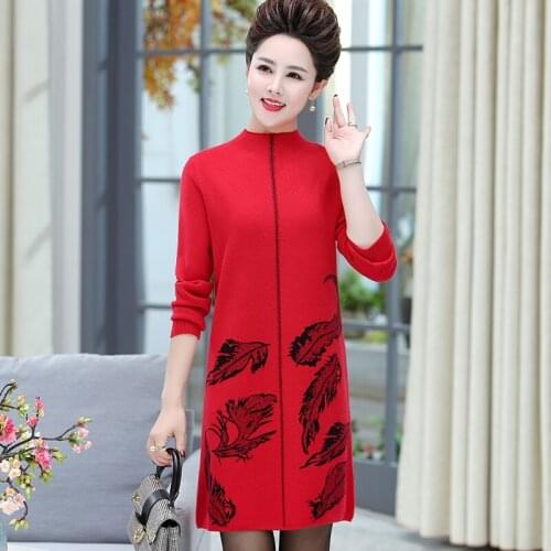 Women Sweater Dresses 2020 new long Sleeve turtleneck fashion floral loose Dress Knitted Autumn winter dress