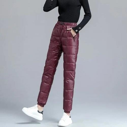 Winter Down Cotton Pants Womens High waist Slim Cotton Pants Thicken Warm Down Trousers Female Casual Loose Pants 6 Color M-4XL