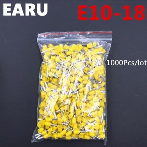 1000Pcs E10-18 Tube Insulating Insulated Terminal 10MM2 7AWG Cable Wire Connector Insulating Crimp E Black Yellow Blue Red Green