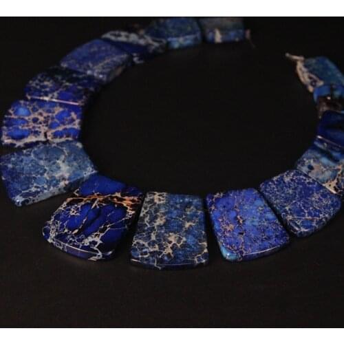 15pcs Lapis Blue Impression Jaspers Top Drilled Trapezoid Slab Beads,Ocean Sediment Emperor Stone Graduated Necklaces Jewelry
