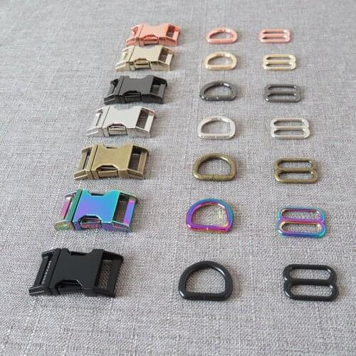 20 sets 20mm Heavy metal side release buckle D ring belt slider for pet dog collar paracord sewing accessory connect buckle
