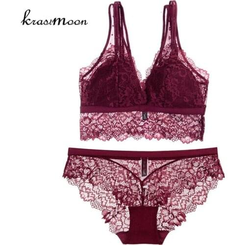 2018 New Arrival Sexy Lace Thin Cotton Padded Bras For Women Underwear Set Comfortable Wire Free Floral Bra Panty Set BS144