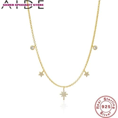 AIDE 925 Sterling Silver Necklace For Women Luxury Fine Jewelry Star Pendant Choker Chain Cross Collares Bijoux Collar For Gifts