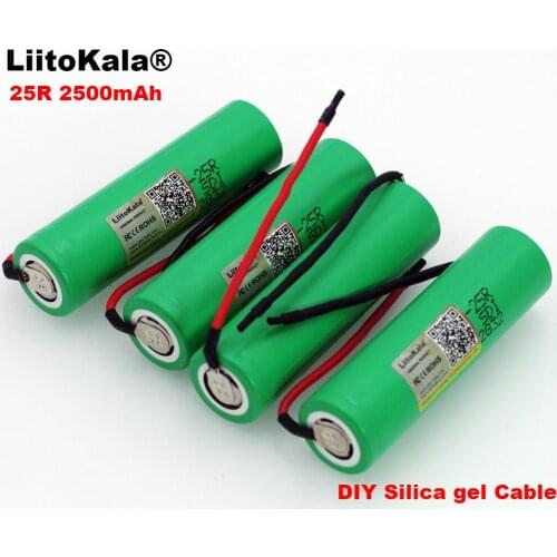 LiitoKala New 18650 2500mAh Rechargeable battery 3.6V INR18650-25R 20A discharge + DIY Silica gel Cable