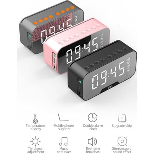 Wireless Speakers Bluetooth 5.0 Spearker With Alarm Clock Mirror LED Digital Dimmer Home Music Player Support FM Radio TF Card