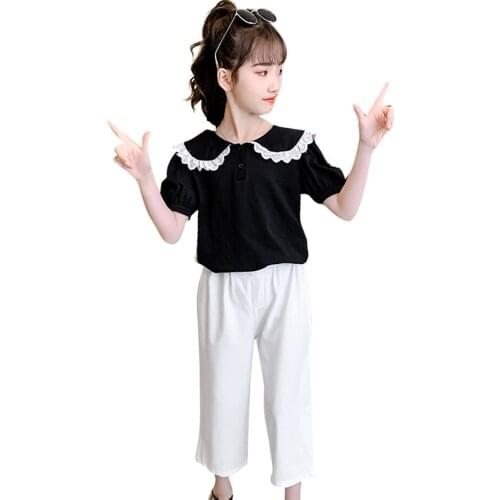 Kids Clothes Patchwork Girl Clothes Tshirt + Pants Outfits For Girls Summer Childrens Costume 6 8 10 12 14