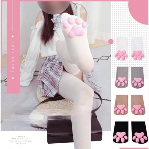 3D Long Cat Paw Socks Cute Lolita COS Anime Over the Knees Socks Cosplay silicone cat paw socks pantyhose
