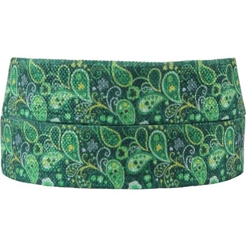 FLRA FOE(50 yards/lot) Free shipping 5/8" shamrock printed fold over elastic for St. Patricks Day