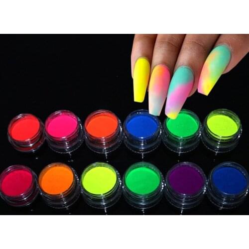 Neon Pigment Powder Fluorescent Nail Glitter Set Shinny Ombre Chrome Dust DIY Gel Polish Manicure For Nails Art Decoration