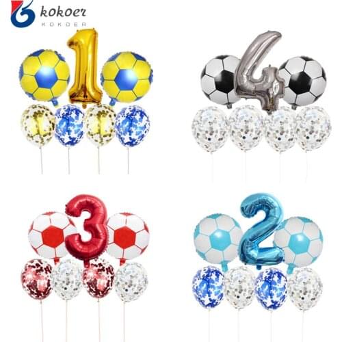 7 Pcs/lot Football Soccer Theme Round basketball Balloons Confetti Latex Helium Balloon Sport Meet Boy Birthday Party Ball Decor