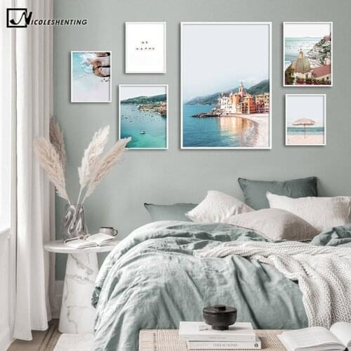 Italy Riviera Coast Canvas Painting Ocean Landscape Travel Poster Nordic Print Modern Wall Art Decoration Picture Room Decor