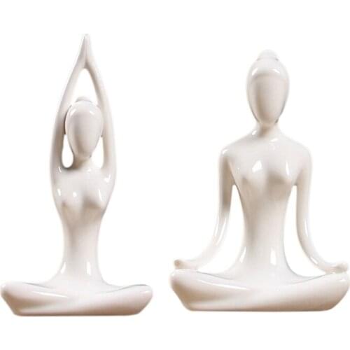 2 Pcs Abstract Art Ceramic Yoga Poses Figurine Porcelain Yoga Lady Figure Statue Home Yoga Studio Decor Ornament, Meditation & S