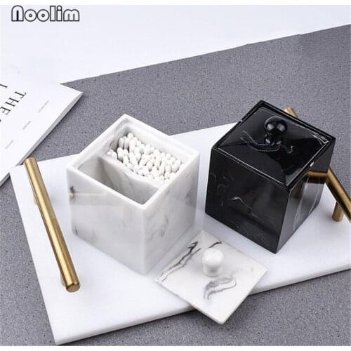 High Grade Resin Marble Grain Office Desktop Cosmetics Box Cotton Swab Box Toothpick Holder Storage Tray Bathroom Organizer