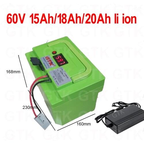 GTK 60V 20Ah 15Ah 18Ah Lithium ion battery li ion chargeable battery 16S BMS for 60V 1500W bike scooter bicycle + 3A charger