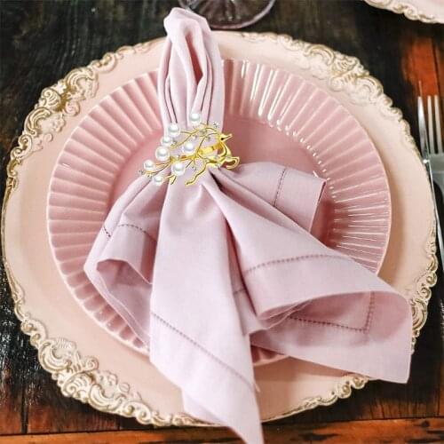 M68E 6 Pcs Deer Napkin Rings Buckles with Pearls Rhinestone Serviette Buckle Holder