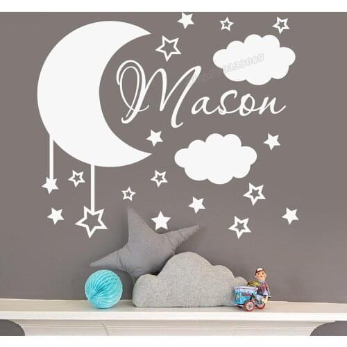 Boy name wall decal baby room decor cloud moon and star Wall Sticker Personalized name Custom Decal nursery kids room decor B043