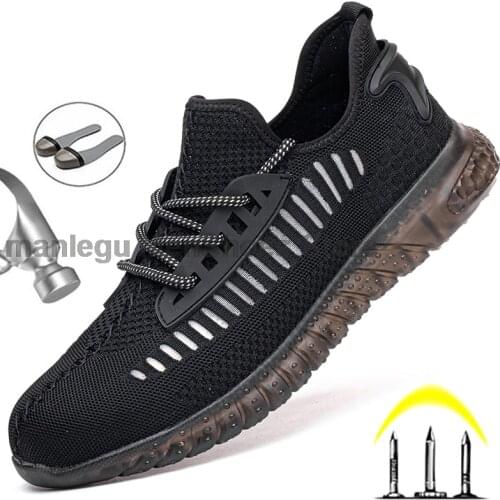 Mens Shoes Safety Shoes Male Puncture Proof Work Boots Steel Toe Work Sneakers Breathable Safety Boots Men Women Work Shoes