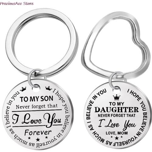 Stainless Steel Keychain Engraved To My Son Daughter Forever Love Mom Keyring