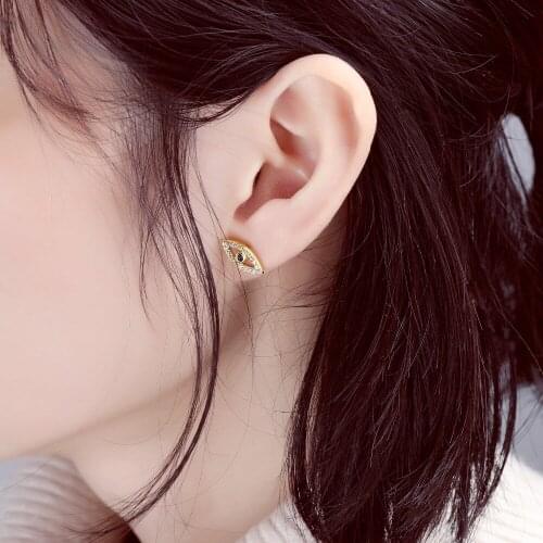 2019 New authentic 925 Sterling Silver Factory Drop Shipping Fine Turkish Jewelry Evil Eye Studs Micro Pave Cz Bling Earrings