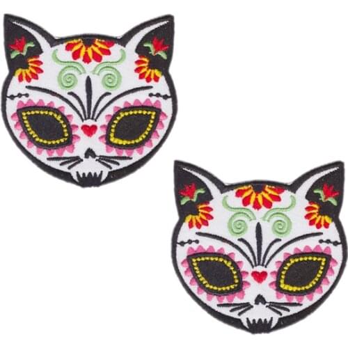Everybody likes it CAT SUGAR SKULL Gato Muerto IRON-ON PATCH day of the dead / dia de los muertos