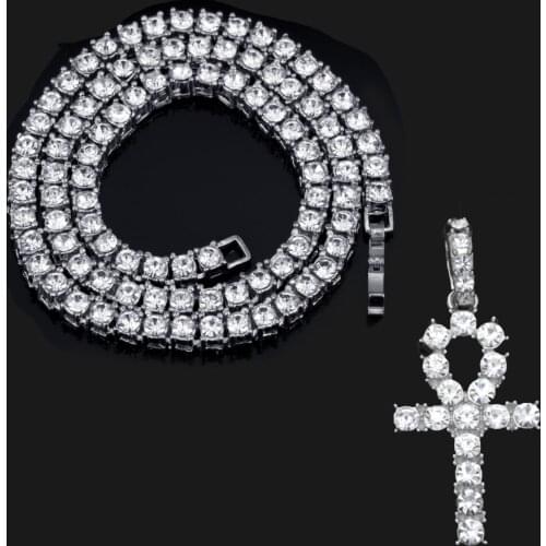 24inch Men Cross NecklaceWomen Hip Hop Cross Pendant Necklace with 4mm Zircon Tennis Chain Iced out Necklaces HipHop Jewelry