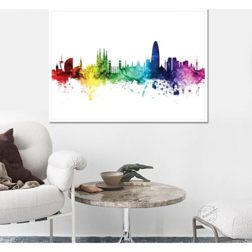 Spain Barcelona Poster Watercolor Wall Art Canvas Pictures For Living Room Home Decoration