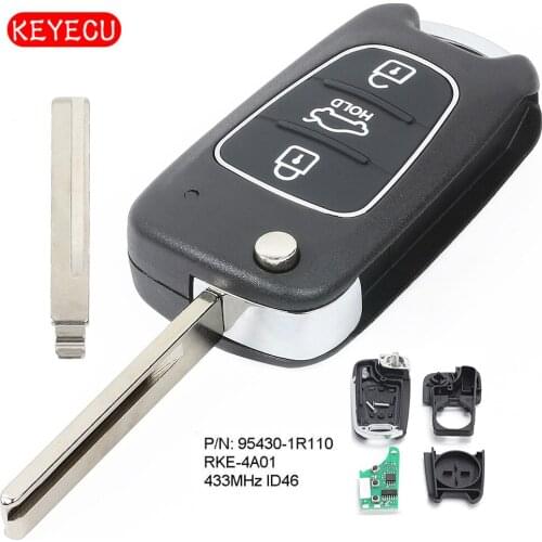 Keyecu Upgraded Flip Remote Key Fob 3 Button 433MHz ID46 Chip for Hyundai Accent 2011-2014 P/N: 95430-1R110
