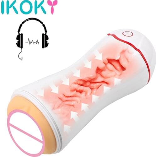 IKOKY Real Vagina Sucking Vibration Automatic Voice Sex Toys for Men Sex Products Soft Pussy Sex Machine Male Masturbator Cup