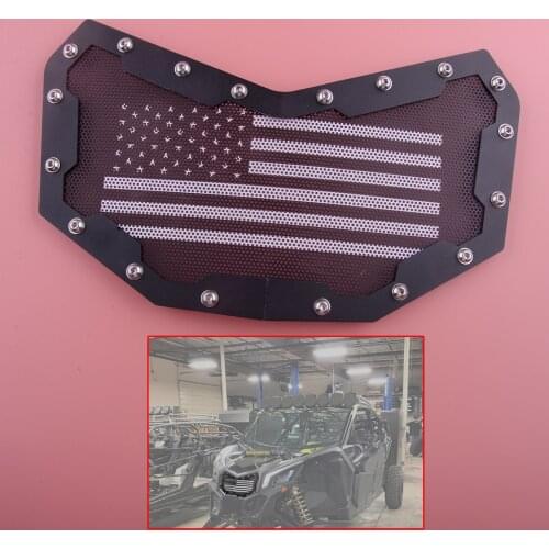 Stainless Steel Grill Grille Front Bumper Mesh Kit Black Fit for Can-Am Maverick X3 2017 2018 2019 2020 2021 American Flag