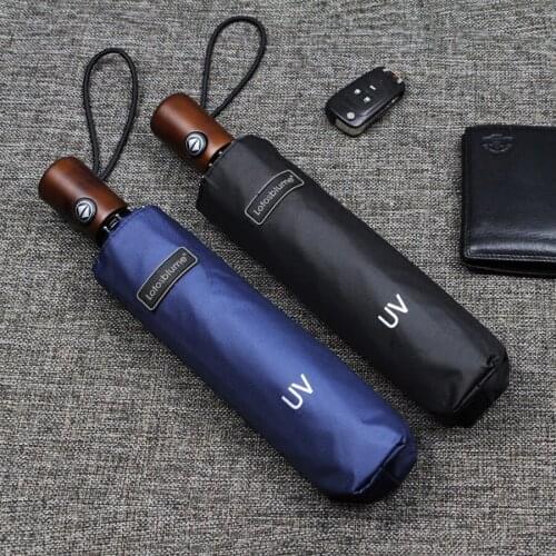 Luxury Business Umbrella Rain Women Black Wood Handle Male ManWindproof Umbrella Automatic 3 Folding UV Protection Sun B65