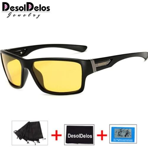 Night Vision Sunglasses Men Brand Designer Fashion Polarized Night Driving Enhanced Light At Rainy Cloudy Fog Day with box