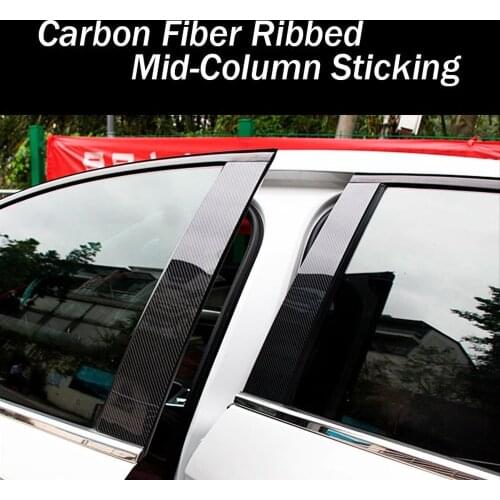 Carbon Fiber Style Car Door Window Center BC Pillar Post Sticker Trim Mirror Effect Decoration for Honda Fit Jazz 2001-2020