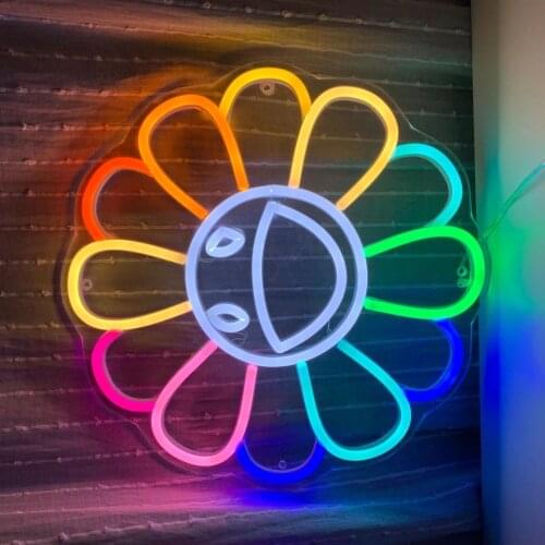 Custom Led Neon Signs Light Smile Sunflower Acrylic Home Room Wall Decoration for Kids