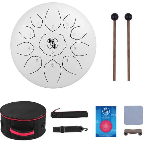 11 Inch Steel Tongue Drum Hangpan Drum 11-Notes C-Key Percussion Instrument with Mallets Drum Bag Wiping Cloth for Musical