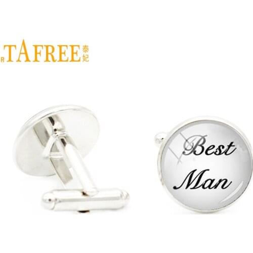 TAFREE Best man Cufflinks personality Men Shirt Cuff Link Wedding Groomsmen Gift the best Dome glass cabochon jewelry KC532