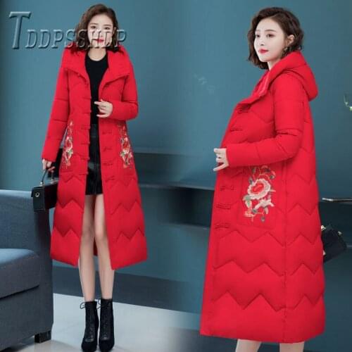 2019 Factory Sell Winter New Ethnic Women Parkas Long Style Hooded Female Overcoat