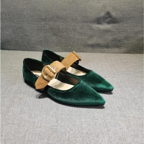 Koovan Womens Point Shoes Sheepskin Striped Thick Heel Buckle Leather Shoes Female 2019 Spring New High Heels